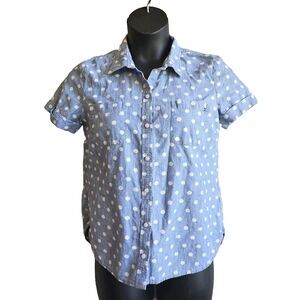 Tommy Hilfiger Polka Dot button up short sleeve 100% Cotton shirt women Medium